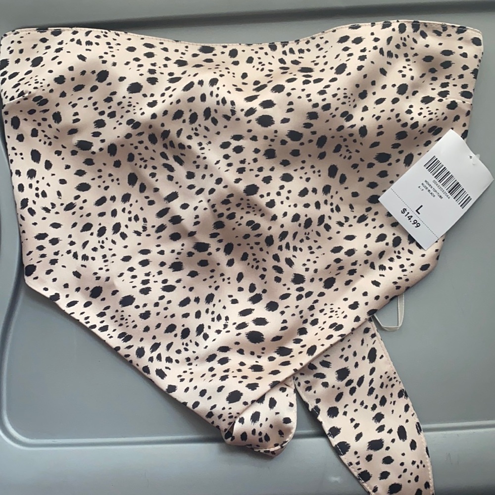 Satin spotted print scarf top Size L